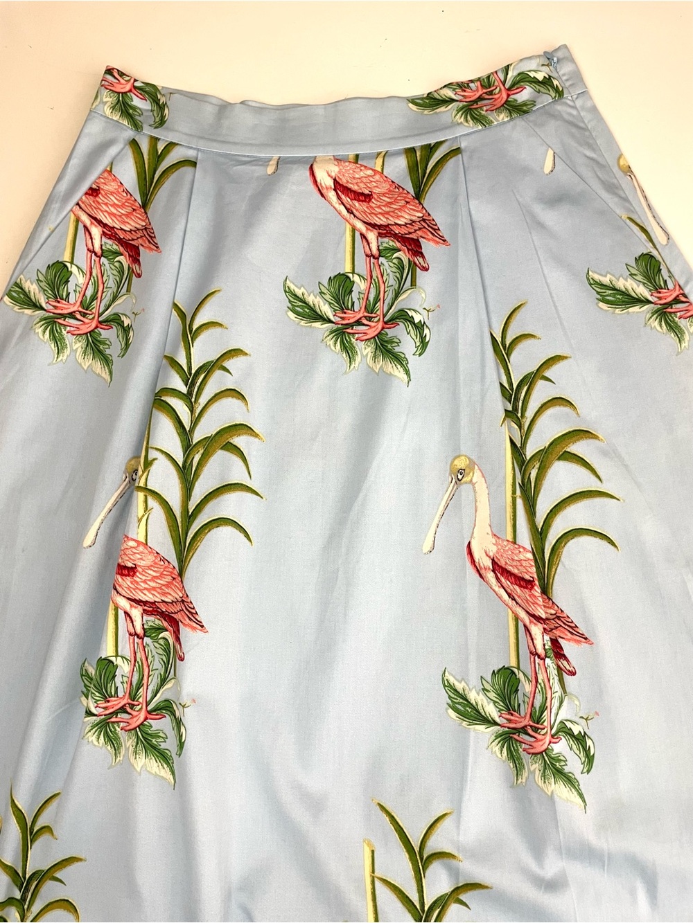 Ann Taylor Flared Skirt Blue Pink Tropical Bird Print Lined Pocket - Picture 6 of 12